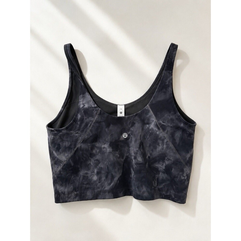 Lululemon Women’s Size 14 Black Gray Tie Dye Built-In Bra Cropped Tank Top